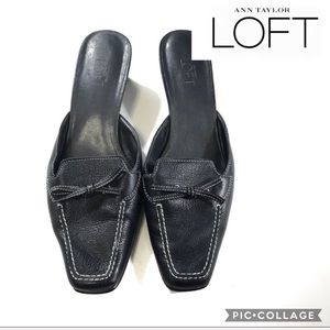 Ann Taylor Leather Blue Mules Slip On Bows